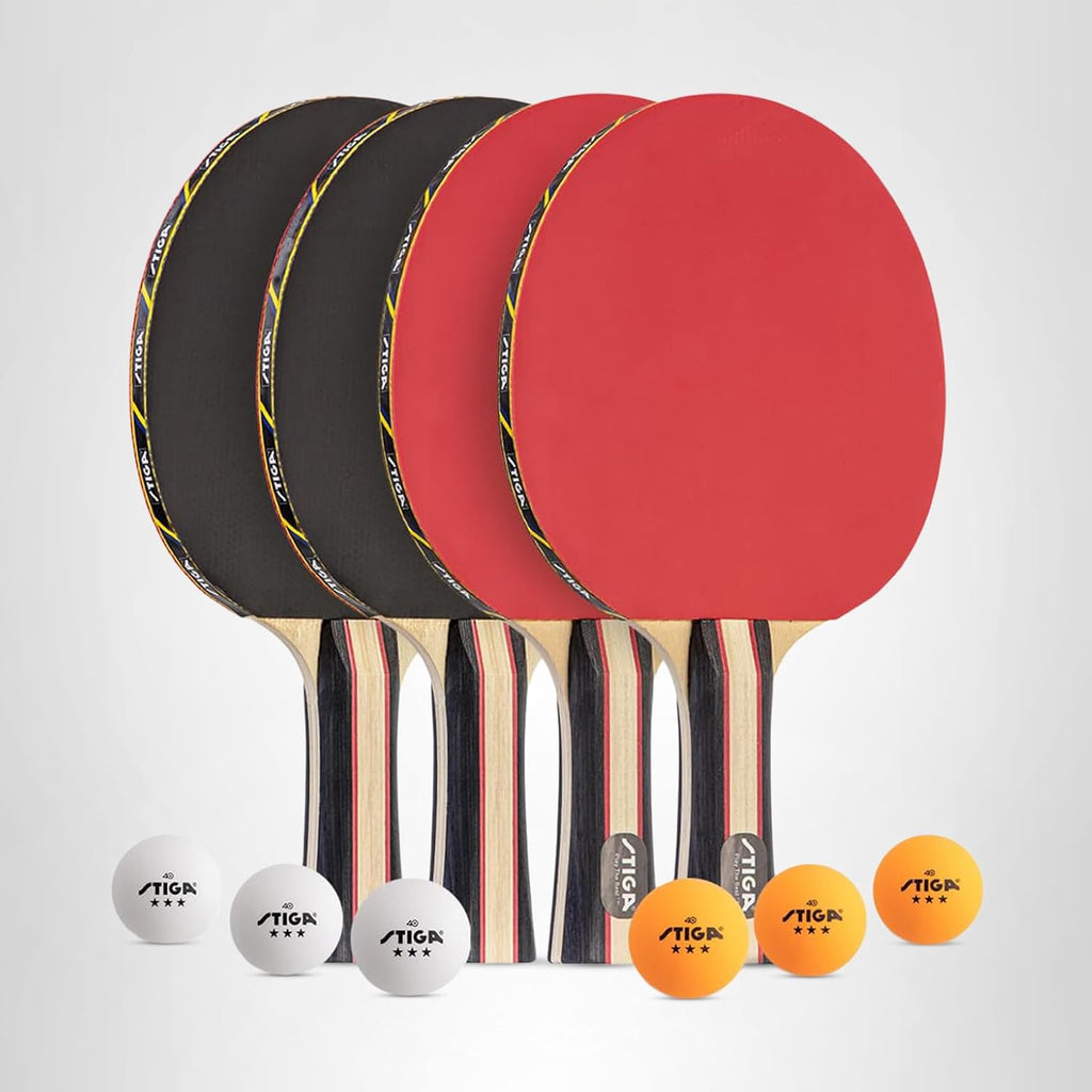 Performance 2 or 4 Player Table Tennis Set – USATT Approved Rackets and 3-Star Balls – 5-Ply Blade & Flared Handle – Perfect for Skill Development
